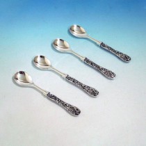 Silverplate Demi Spoons With Antique Grape Handle, Set of 4, Boxed