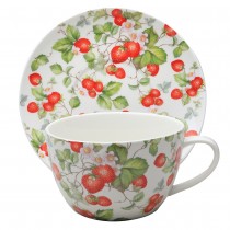 Strawberry Vine Jumbo Cup and Saucer, Set of 4