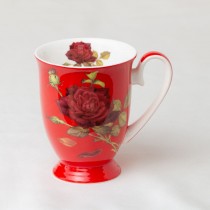 Red Rose Footed Mugs, Set of 4