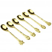 Gold Gilt Demi Spoons With 6 Assorted Floral Handle, Set of 6 Boxed