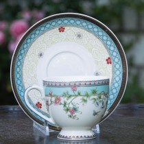 Dream Garden Turq Tea Cup Saucer, Set of 2