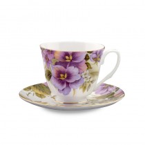 Pansy Cups and Saucers Set, Set of 4