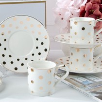 Polka dots Gold  Demi Cups and Saucers, S/4 Gift Boxed