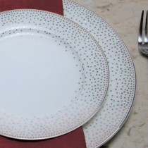 White Gold Mini Polka Dots  Dinner Plates, Set of 4