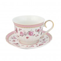 Pink Rose/Pink Lattee  Cups with Saucers, Set of 2