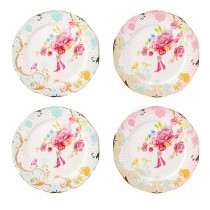 Pink/Blue Rose Dots Assorted Scallop  Dessert  Plates, Set of 4