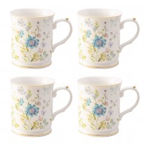 Blue Wild Floral Coffee/tea Mugs, Set of 4