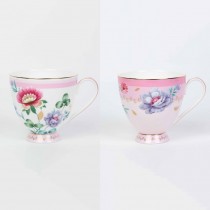 2 Asst Pink Floral Garden Footed Mugs, Set of 4