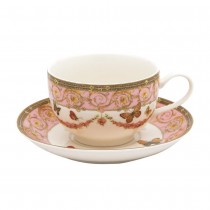 Pink Butterfly Tea Cups and Saucers, Set of 4