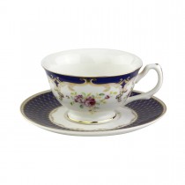 Navy Rose Teacups and Saucers, Set of 4