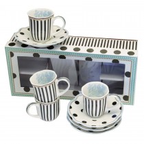 Scallop Navy Espresso Cups and Saucers, Set of 4 Gift Boxed