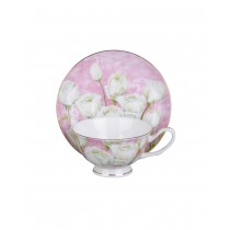 Rose w/Pastel Pink Bone China Tea Cups and Saucers, Set of 4