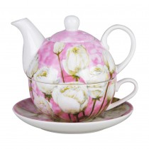 Rose w/Pastel Pink 4 Piece Tea for One Set