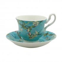 Cherry Blossom Blue Tea Cups and Saucers, Set of 4