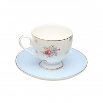 Katie Rose Blue Tea Cups and Saucers, Set of 4