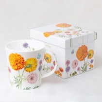 Bone China Dahlia Bloom Coffee Mugs, Gift Boxed, Set of 2