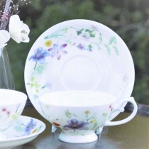 Summer Meadow Cups with Saucers, Set of 4