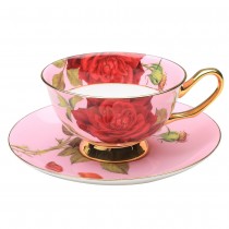 Pink/red Rose Gold Tea Cup and Saucer, Single Set
