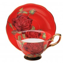 Red/red Rose Gold Tea Cup and Saucer, Single Set